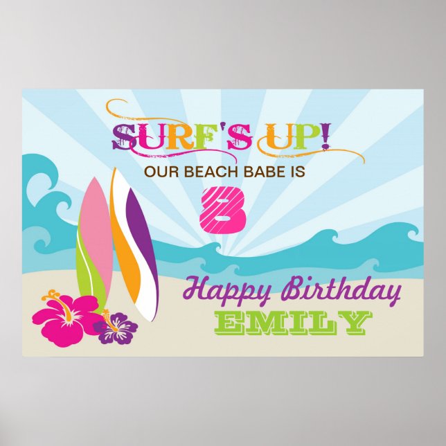 Surfen und Beach Themed Geburtstagsbanner Poster (Vorne)