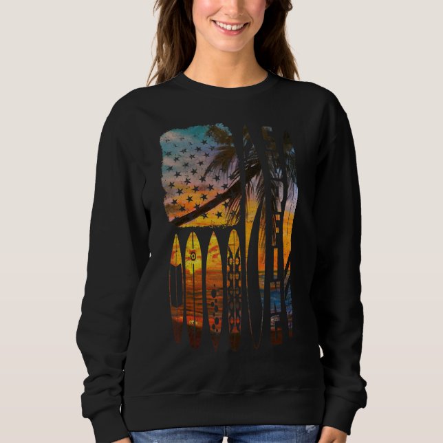 Surfen Vintager Amerikanischer Flag Sommersurfer Sweatshirt (Vorderseite)