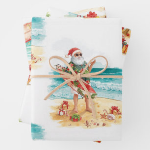 Surfen Weihnachten mit Weihnachtsmann  Geschenkpapier Set