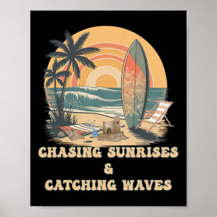Surfen Wellen Sonnenaufgänge jagen Surfer Sommer Poster