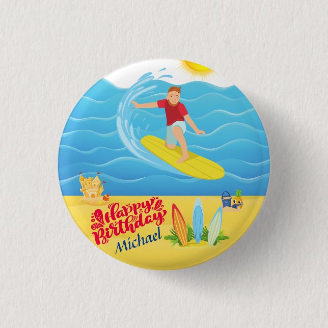 Surfen zum Geburtstag  Button (Vorderseite)