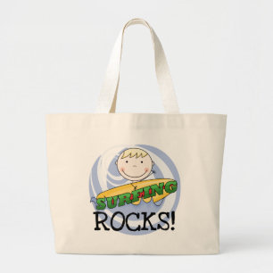 Surfende Felsen - blonde Jungen-T-Shirts und Jumbo Stoffbeutel