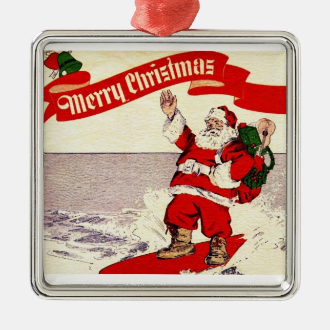 Surfende Retro Sankt-Verzierung Ornament Aus Metall (Vorne)