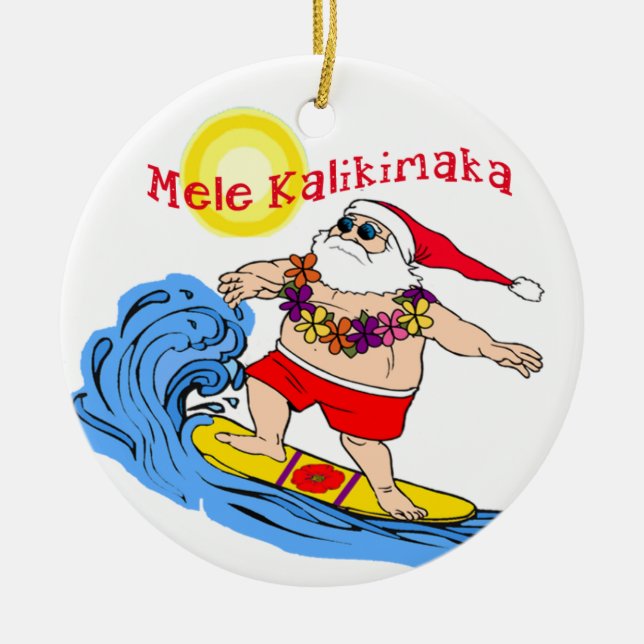 Surfende tropische hawaiische Weihnachtsverzierung Keramik Ornament (Vorne)