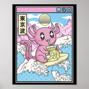 Surfender Axolotl trinkt Nana-Milch Kawaii Anime V Poster