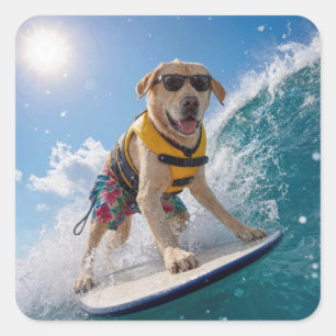 Surfender Labrador Retriever Quadratischer Aufkleber