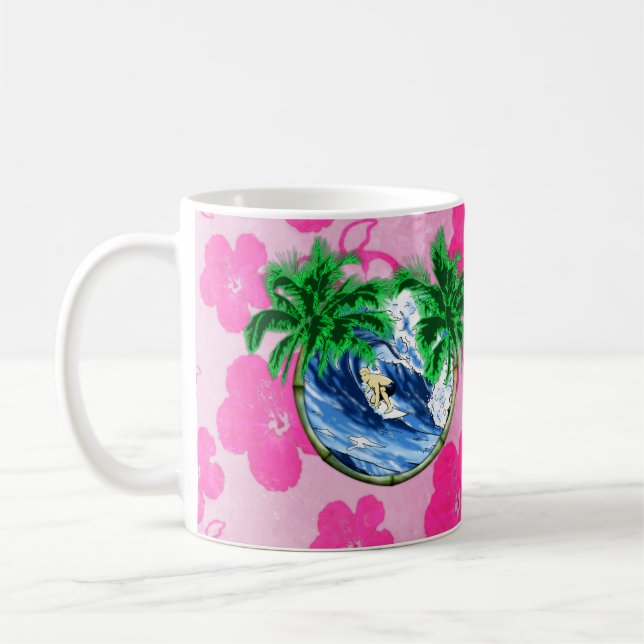 Surfender rosa Hibiskus Kaffeetasse (Links)
