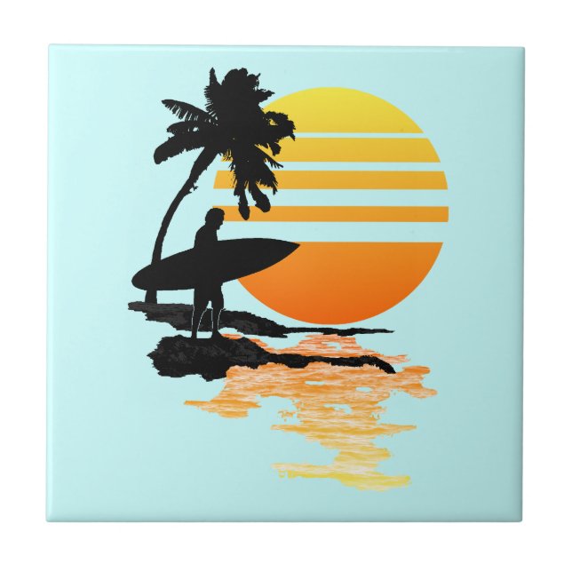 Surfender Sonnenaufgang Fliese (Vorderseite)