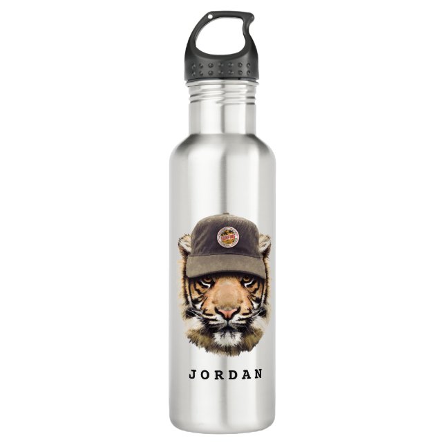 Surfender Tiger | addieren Ihren Namen Edelstahlflasche (Vorderseite)