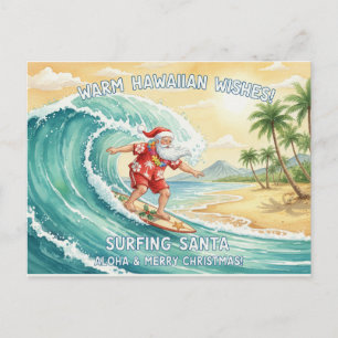 Surfender Weihnachtsmann auf großer Welle im Hawai Feiertagspostkarte