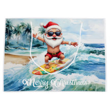 Surfender Weihnachtsmann auf großer Welle in Hawai