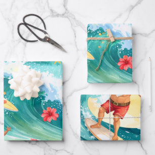 Surfender Weihnachtsmann Weihnachten in Hawaii Geschenkpapier Set