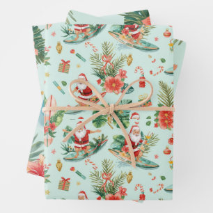 Surfender Weihnachtsmann Weihnachten in Hawaii Geschenkpapier Set