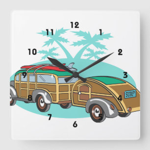 Surfender Woody-Kombiwagen Quadratische Wanduhr