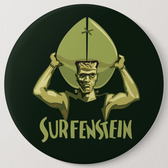 Surfendes Halloween Frankenstein Button (Vorderseite)