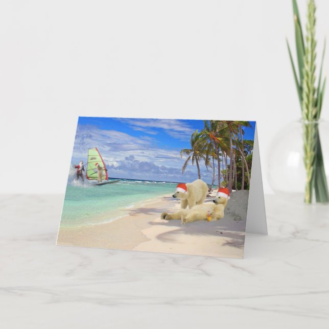 Surfendes Sankt-Weihnachten Feiertagskarte (Vorderseite)