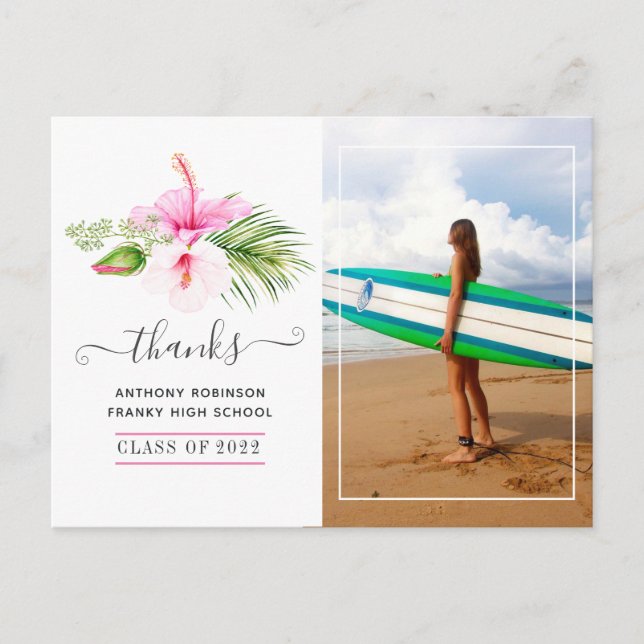 Surfer Adventure Graduation Party Vielen Dank Postkarte (Vorderseite)