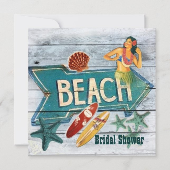 Surfer Aloha Hula Girl hawaii Beach Brautparty Einladung (Vorderseite)