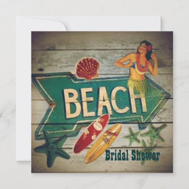 Surfer Aloha Hula Girl hawaii Beach Brautparty Einladung (Vorderseite)