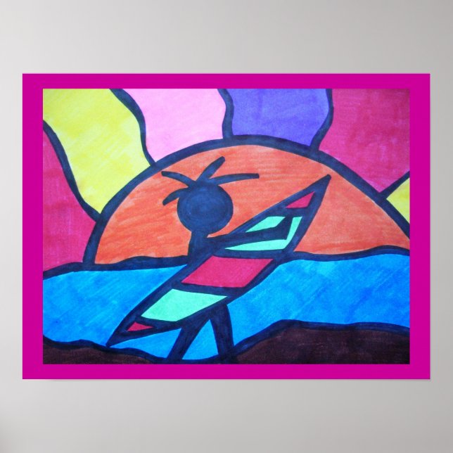 Surfer Beach Sunset Poster (Vorne)