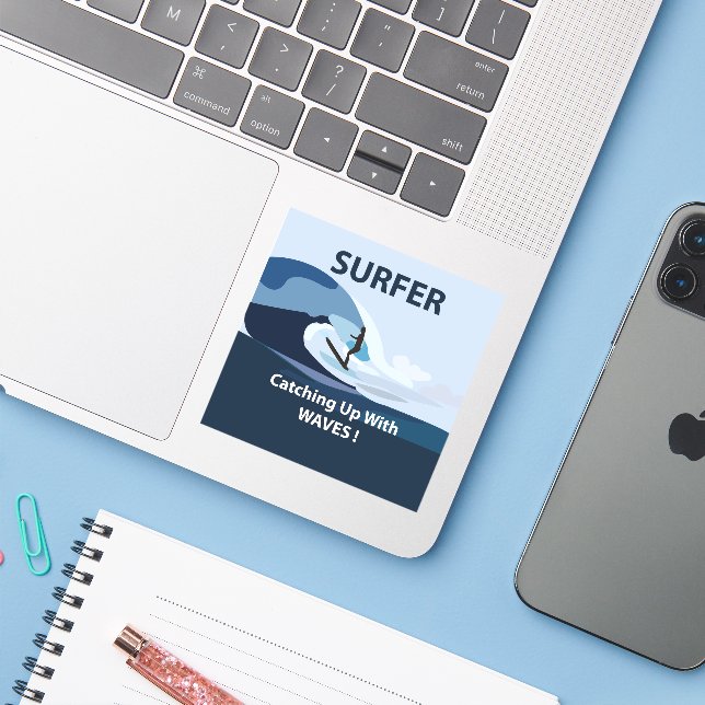 Surfer Beach Surfen Aufkleber (Laptop mit iPhone)