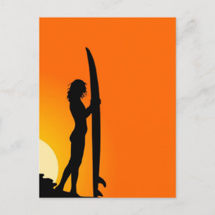 Surfer bei Sonnenuntergang Postkarte