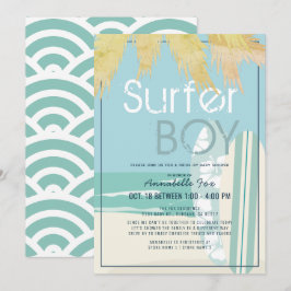 Surfer Boy Surfboards Beach Drive by Baby Shower Einladung