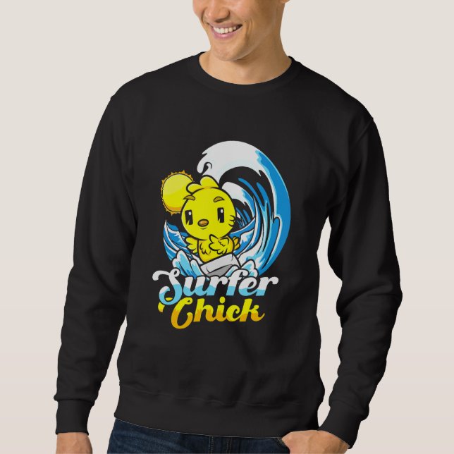Surfer Chick Hühnchen Hen Wave Surfer Beach Surfen Sweatshirt (Vorderseite)