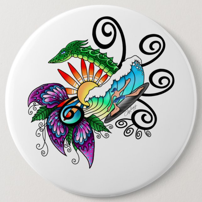Surfer Dude Cartoon Button (Vorderseite)