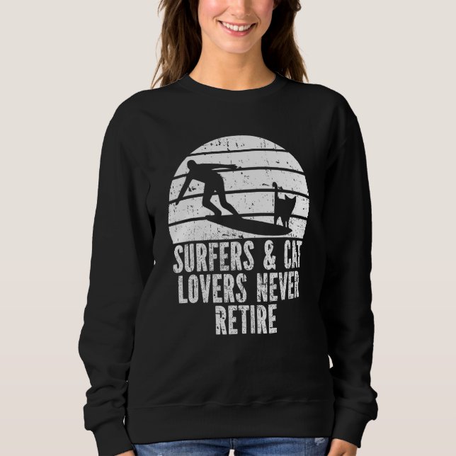 Surfer Feline Surfboard  Waves Surfrider Cat Surfi Sweatshirt (Vorderseite)