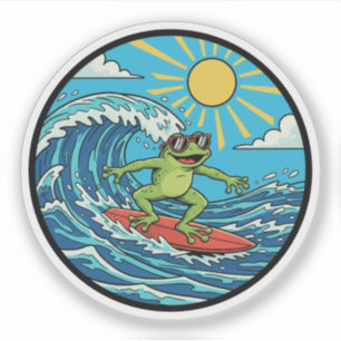 Surfer Frog - Eine Welle fangen Aufkleber