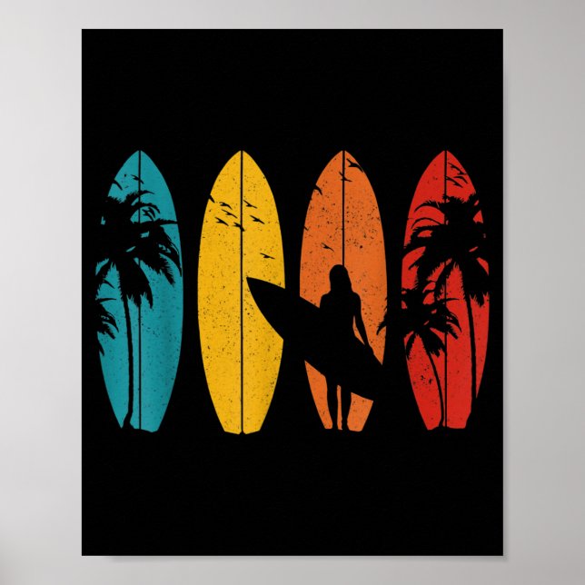 Surfer Geschenk Vintag Surfbrett Strand Poster (Vorne)