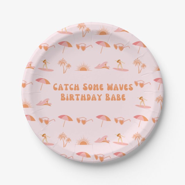 Surfer Girl Birthday Party Teller (Vorderseite)