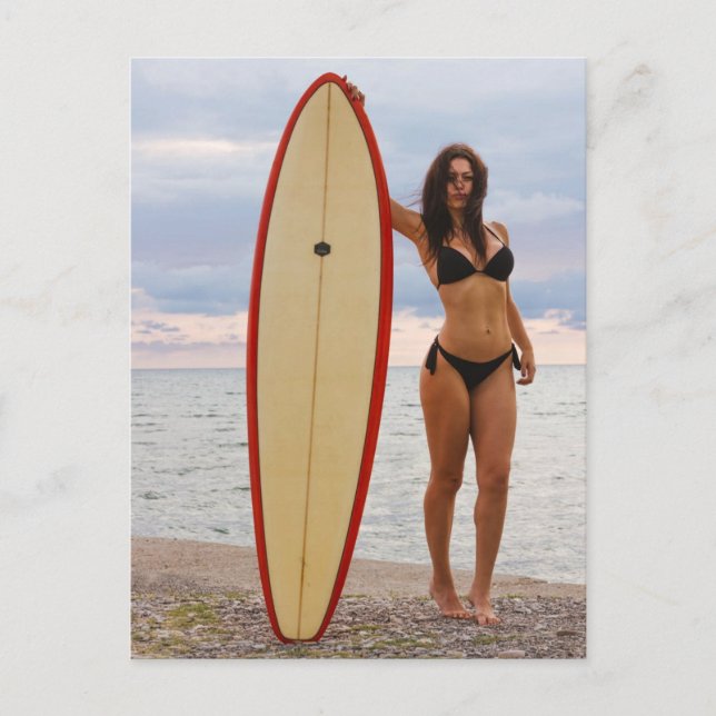 Surfer Girl Foto Postkarte (Vorderseite)