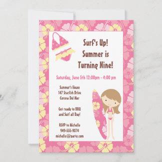 Surfer Girl Geburtstagsparty Einladung