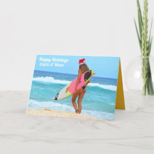 Surfer Girl Happy Holidays Carte de voeux