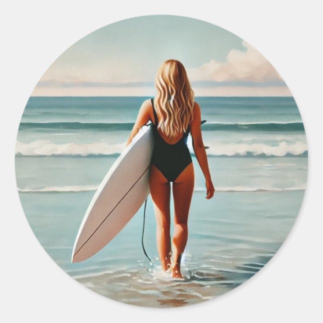 Surfer Girl Hossegor Frankreich Runder Aufkleber (Vorderseite)