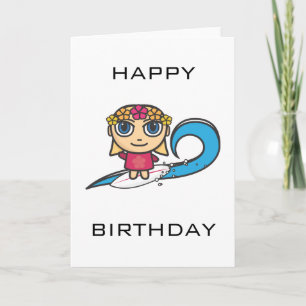 Surfer Girl personnage de dessin Joyeux carte d'an