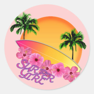 Surfer Girl Runder Aufkleber