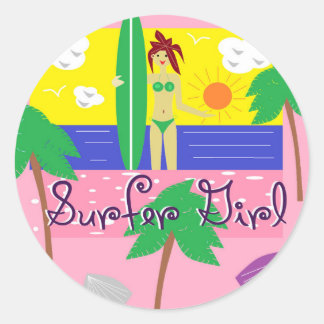 Surfer Girl Runder Aufkleber