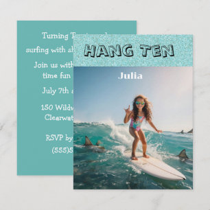 Surfer Girl Shark Party Digitaler Download-Einladu