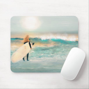 Surfer Girl Strandwellen Mousepad