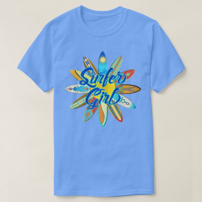 Surfer Girl Surfboard Sommersurf T-Shirt (Design vorne)