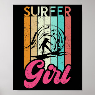 Surfer Girl Surfbrett Frauen Surfen Ozean Retro Su Poster
