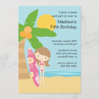 Surfer Girl Swimming Party Birthday Invitation Einladung