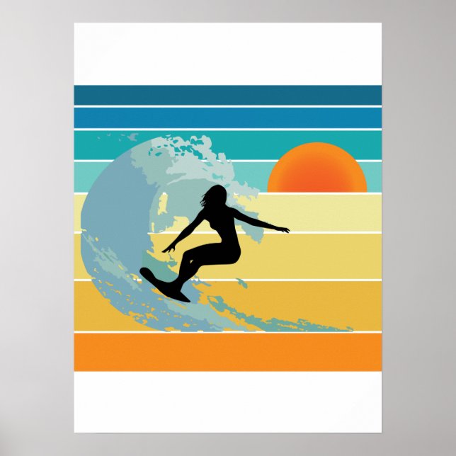Surfer Girl Vintag Sunset Poster (Vorne)