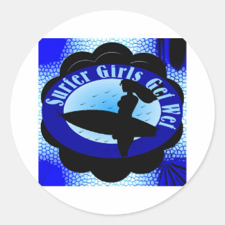 Surfer Girls Nass Runder Aufkleber