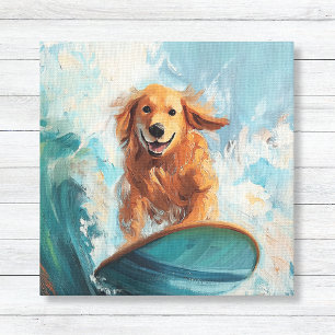 Surfer-Golden-Retriever-Küstenkinder-Kunst Leinwanddruck
