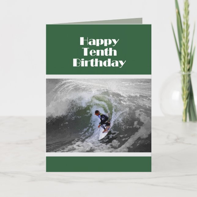 Surfer Happy Zehnte Geburtstagskarte Karte (Vorderseite)