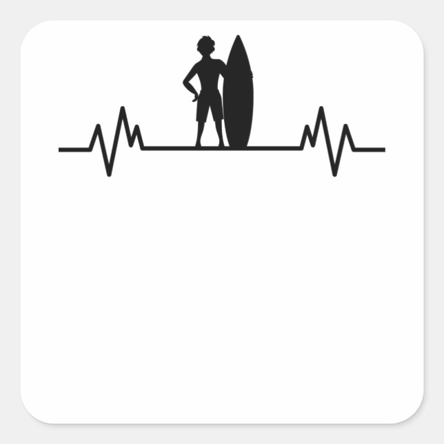 Surfer heartbeat Wellen surfen Welle reiten Gesche Quadratischer Aufkleber (Vorderseite)